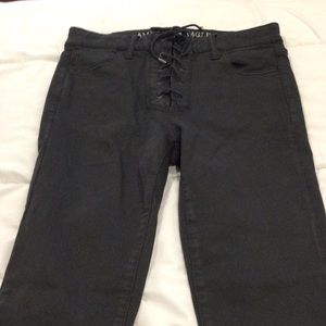 American Eagle gray lace up criss cross jeans, size 2